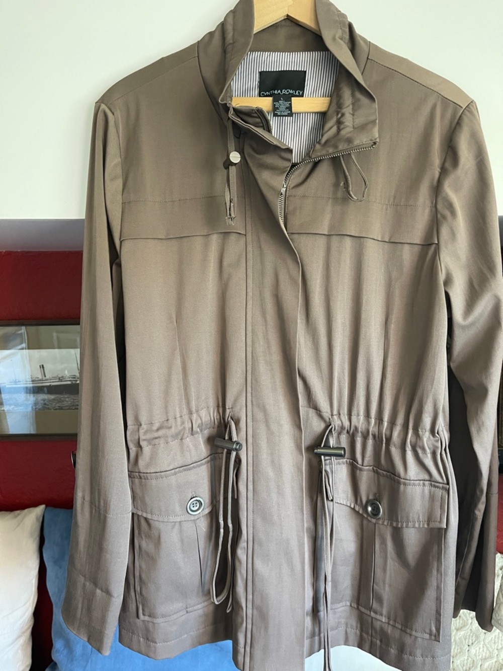 Cynthia Rowley Brown Taupe Drawstring Waist Utility Jacket